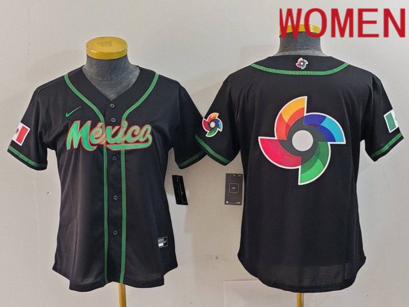 Women 2024 World Cub Mexico Blank Black Nike MLB Jersey style 2